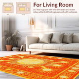Ultra Soft Area Rug, Non Slip, Stain Resistant, Washable Area Rugs for Living Room, Bedroom, Vibrant Sunburst Abstract Design(Orange)