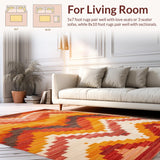 Ultra Soft Area Rug, Non Slip, Stain Resistant, Washable Area Rugs for Living Room, Bedroom, Vibrant Textured Folk Motif(Orange)