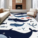 Ultra Soft Area Rug, Non Slip, Stain Resistant, Washable Area Rugs for Living Room, Bedroom, Lively Whale Graphic Composition(White)