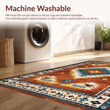 Ultra Soft Area Rug, Non Slip, Stain Resistant, Washable Area Rugs for Living Room, Bedroom, Vibrant Tribal Diamond Arrangement(Red)