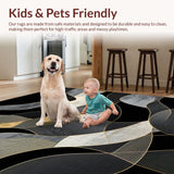 Ultra Soft Area Rug, Non Slip, Stain Resistant, Washable Area Rugs for Living Room, Bedroom, Contemporary Artistic Patterned Flair(Black)