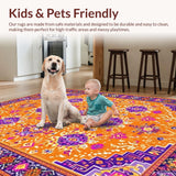 Ultra Soft Area Rug, Non Slip, Stain Resistant, Washable Area Rugs for Living Room, Bedroom, Vibrant Orange Tribal Aesthetic(Orange)