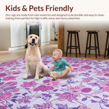 Ultra Soft Area Rug, Non Slip, Stain Resistant, Washable Area Rugs for Living Room, Bedroom, Stylish Rustic Floral Accent(Purple)