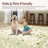 Ultra Soft Area Rug, Non Slip, Stain Resistant, Washable Area Rugs for Living Room, Bedroom, Elegant Earthy Insect Patterned Design(Ivory)