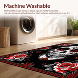 Ultra Soft Area Rug, Non Slip, Stain Resistant, Washable Area Rugs for Living Room, Bedroom, Dramatic Skull and Blossom Fusion(Black)
