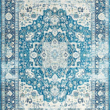 Ultra Soft Area Rug, Non Slip, Stain Resistant, Washable Area Rugs for Living Room, Bedroom, Chic Distressed Teal Geometric Motif(Blue)