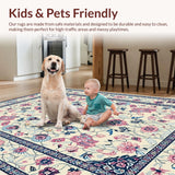 Ultra Soft Area Rug, Non Slip, Stain Resistant, Washable Area Rugs for Living Room, Bedroom, Rustic Soft Pastel Floral Design(Ivory)