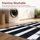 Ultra Soft Area Rug, Non Slip, Stain Resistant, Washable Area Rugs for Living Room, Bedroom, Modern Stripe Fusion Rug with Bold Contrasting Bands and Minimalist Linear Art(Black)