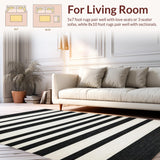 Ultra Soft Area Rug, Non Slip, Stain Resistant, Washable Area Rugs for Living Room, Bedroom, Monochrome Linear Layered Carpet with Bold Black and White Stripes Pattern(Black)