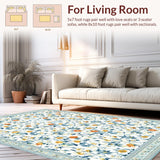 Ultra Soft Area Rug, Non Slip, Stain Resistant, Washable Area Rugs for Living Room, Bedroom, Modern Floral Geometry in Bright Tones(White)