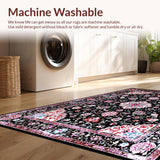 Ultra Soft Area Rug, Non Slip, Stain Resistant, Washable Area Rugs for Living Room, Bedroom, Rustic Tiled Floral Arrangement(Black)