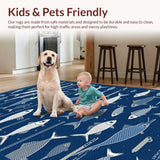 Ultra Soft Area Rug, Non Slip, Stain Resistant, Washable Area Rugs for Living Room, Bedroom, Rustic Multicolored Nautical Theme(Blue)