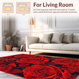 Ultra Soft Area Rug, Non Slip, Stain Resistant, Washable Area Rugs for Living Room, Bedroom, Whimsical Bright Floral Accent(Red)