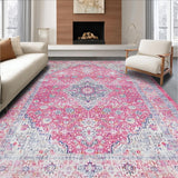 Ultra Soft Area Rug, Non Slip, Stain Resistant, Washable Area Rugs for Living Room, Bedroom, Contemporary Geometric Floral Aesthetic(Pink)