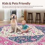 Ultra Soft Area Rug, Non Slip, Stain Resistant, Washable Area Rugs for Living Room, Bedroom, Chic Soft Blue Floral Pattern(White)