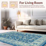 Ultra Soft Area Rug, Non Slip, Stain Resistant, Washable Area Rugs for Living Room, Bedroom, Sophisticated Minimalist Diamond Layout(Blue)