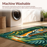 Ultra Soft Area Rug, Non Slip, Stain Resistant, Washable Area Rugs for Living Room, Bedroom, Rustic Green Tropical Motif(Orange)