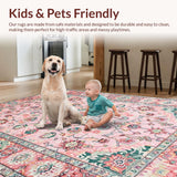 Ultra Soft Area Rug, Non Slip, Stain Resistant, Washable Area Rugs for Living Room, Bedroom, Elegant Medallion Rose Palette(Pink)