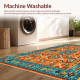 Ultra Soft Area Rug, Non Slip, Stain Resistant, Washable Area Rugs for Living Room, Bedroom, Eclectic Vintage Geometric Textures(Orange)