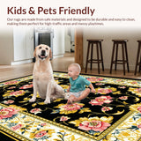 Ultra Soft Area Rug, Non Slip, Stain Resistant, Washable Area Rugs for Living Room, Bedroom, Rustic Earthy Toned Blossom Design(Black)