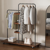 ODIKA Industrial Millwork Rolling Garment Rack with Shelving