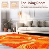 Ultra Soft Area Rug, Non Slip, Stain Resistant, Washable Area Rugs for Living Room, Bedroom, Retro-Inspired Colorful Wave Pattern(Orange)