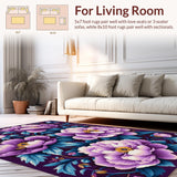 Ultra Soft Area Rug, Non Slip, Stain Resistant, Washable Area Rugs for Living Room, Bedroom, Sophisticated Round Floral Accent(Purple)