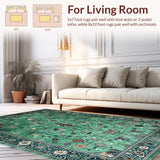 Ultra Soft Area Rug, Non Slip, Stain Resistant, Washable Area Rugs for Living Room, Bedroom, Elegant Botanical Tiled Arrangement(Green)
