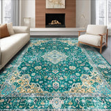 Ultra Soft Area Rug, Non Slip, Stain Resistant, Washable Area Rugs for Living Room, Bedroom, Vintage Teal Floral Medallion(Blue)