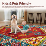 Ultra Soft Area Rug, Non Slip, Stain Resistant, Washable Area Rugs for Living Room, Bedroom, Elegant Ethnic Colorful Design(Red)