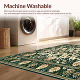 Ultra Soft Area Rug, Non Slip, Stain Resistant, Washable Area Rugs for Living Room, Bedroom, Floral Boho with Smoke & Beige Flair(Dark Green)