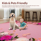 Ultra Soft Area Rug, Non Slip, Stain Resistant, Washable Area Rugs for Living Room, Bedroom, Romantic Pink Floral Bathroom Non-Slip Rug(Pink)