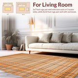 Ultra Soft Area Rug, Non Slip, Stain Resistant, Washable Area Rugs for Living Room, Bedroom, Textured Earthy Braided Aesthetic(Orange)