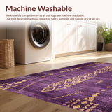 Ultra Soft Area Rug, Non Slip, Stain Resistant, Washable Area Rugs for Living Room, Bedroom, Charming Distressed Geometric Flair(Purple)