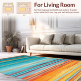 Ultra Soft Area Rug, Non Slip, Stain Resistant, Washable Area Rugs for Living Room, Bedroom, Rustic Textured Color Block(Blue)