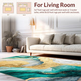 Ultra Soft Area Rug, Non Slip, Stain Resistant, Washable Area Rugs for Living Room, Bedroom, Chic Turquoise and Gold Fusion(Gold)