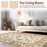Ultra Soft Area Rug, Non Slip, Stain Resistant, Washable Area Rugs for Living Room, Bedroom, Elegant Creamy Vintage Motif(Beige)
