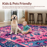 Ultra Soft Area Rug, Non Slip, Stain Resistant, Washable Area Rugs for Living Room, Bedroom, Distressed Pink and Blue Living Room Carpet(Pink)