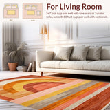 Ultra Soft Area Rug, Non Slip, Stain Resistant, Washable Area Rugs for Living Room, Bedroom, Dynamic Pastel Wave Pattern(Orange)