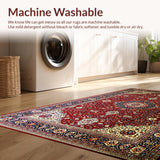 Ultra Soft Area Rug, Non Slip, Stain Resistant, Washable Area Rugs for Living Room, Bedroom, Rustic Warm Toned Floral Design(Red)