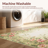 Ultra Soft Area Rug, Non Slip, Stain Resistant, Washable Area Rugs for Living Room, Bedroom, Serene Nature-Inspired Floral Palette(Green)