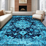 Ultra Soft Area Rug, Non Slip, Stain Resistant, Washable Area Rugs for Living Room, Bedroom, Rustic Blue Toned Abstract Motif(Blue)