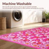 Ultra Soft Area Rug, Non Slip, Stain Resistant, Washable Area Rugs for Living Room, Bedroom, Bright Cheerful Floral Landscape(Pink)