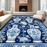 Ultra Soft Area Rug, Non Slip, Stain Resistant, Washable Area Rugs for Living Room, Bedroom, Rustic Tan Tiled Ginger Jar Aesthetic(Blue)