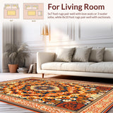 Ultra Soft Area Rug, Non Slip, Stain Resistant, Washable Area Rugs for Living Room, Bedroom, Artistic Warm Toned Medallion Style(Orange)
