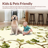 Beige Green Botanical Scrollwork Easy Clean Medium Pile(Beige)