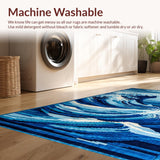 Ultra Soft Area Rug, Non Slip, Stain Resistant, Washable Area Rugs for Living Room, Bedroom, Serene Coastal Wave Aesthetic(Blue)