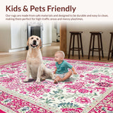 Ultra Soft Area Rug, Non Slip, Stain Resistant, Washable Area Rugs for Living Room, Bedroom, Delicate Circular Greenery Theme(Pink)