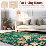 Ultra Soft Area Rug, Non Slip, Stain Resistant, Washable Area Rugs for Living Room, Bedroom, Serene Pastel Floral Elegance(Green)