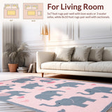 Ultra Soft Area Rug, Non Slip, Stain Resistant, Washable Area Rugs for Living Room, Bedroom, Rustic Vintage Elephant Graphic(Pink)